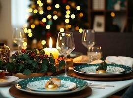 hermosa Navidad mesa para fiesta cena foto