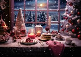 Beautiful Christmas table for holiday dinner photo