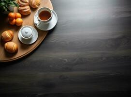 ligero desayuno antecedentes con croissants foto