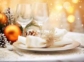 Beautiful Christmas table for holiday dinner photo