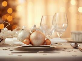 Beautiful Christmas table for holiday dinner photo