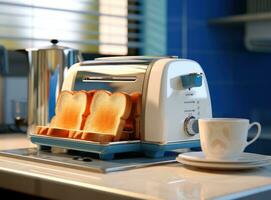 Breakfast toasts with toaster photo