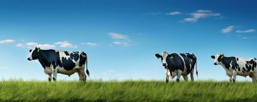 Cows in summer green meadow photo