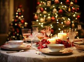 Beautiful Christmas table for holiday dinner photo