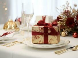 Beautiful Christmas table for holiday dinner photo