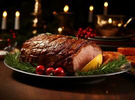 Navidad cena con asado jamón foto