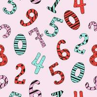 Pattern numbers. Cartoon doodle drawing of various numbers. Yar vector seamless pattern.