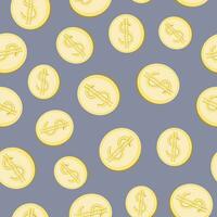 modelo dólar moneda. metal monedas de oro color con un dólar signo. negocio y finanzas. embalaje, fondo de pantalla. vector sin costura antecedentes.