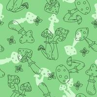 Vector pattern mushrooms. Forest mushroom, fly agaric, Halloween. Line drawings. Vector seamless background.