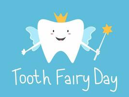 Tooth fairy in the shape of a tooth. Vector illustration for a greeting card National Tooth Fairy Day