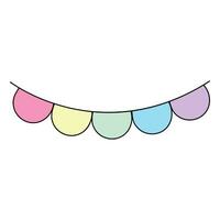 Cute doodle hand drawn colorful rainbow flags. Freehand paper cute baby garland isolated on white background, kawaii pattern. vector