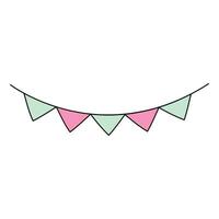 Cute doodle hand drawn triangular flags. Free hand paper cute baby garland isolated on white background. vector