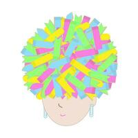 Abstract Office worker character with sticky note hairstyle and paperclips instead of earrings. EPS vector
