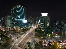 Traffic on night busy Seoul streets, South Korea photo