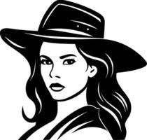 Cowgirl, Black and White Vector illustration