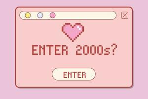 Retro computer window, 2000s graphics, y2k open dialogue screen with cute text. Trendy kawaii y2k style. Retro gaming. Vector illustration