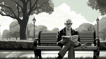 old man sitting was reading a book illustration photo