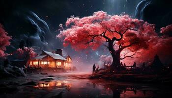 sakura árbol en el lago ilustración foto