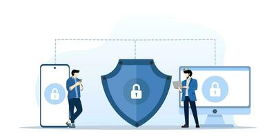 Cyber security concept with characters. Data security, protected access control, privacy data protection. modern flat style vector illustration for landing page, web banner, infographic and others.