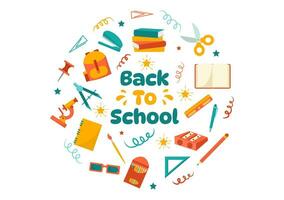 Back to School Vector Illustration with  Schools Elements and Learning Equipment for Education Background in Kids Flat Cartoon Hand Drawn Templates