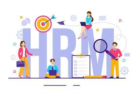 hrm humano recurso administración vector ilustración con sistema gerente empresa empleado para márketing materiales y negocio antecedentes diseño