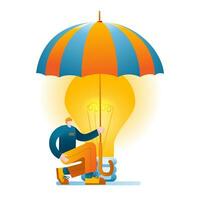 The character defends his idea under an umbrella. vector