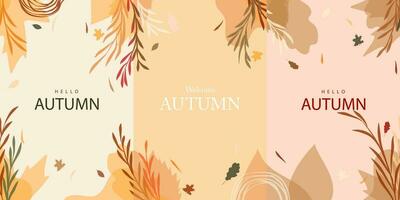 autumn fall vertical vector design illustration pastel color background with autumn leaves theme design for banner, poster, social media, promotion