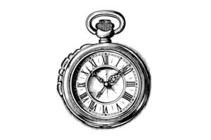 Antique pocket watch vintage engraved hand drawn vector illustration.