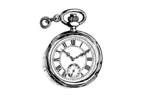 Antique pocket watch vintage engraved hand drawn vector illustration.