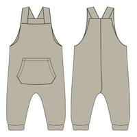 Kids Dungaree Dress design Fashion flat Sketch vector Illustration Template Front And back views. Apparel Clothing Design mock up Front And Back Views.