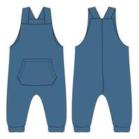 Kids Dungaree Dress design Fashion flat Sketch vector Illustration Template Front And back views. Apparel Clothing Design mock up Front And Back Views.