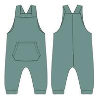 Kids Dungaree Dress design Fashion flat Sketch vector Illustration Template Front And back views. Apparel Clothing Design mock up Front And Back Views.