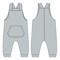 Kids Dungaree Dress design Fashion flat Sketch vector Illustration Template Front And back views. Apparel Clothing Design mock up Front And Back Views.