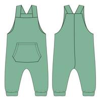 Kids Dungaree Dress design Fashion flat Sketch vector Illustration Template Front And back views. Apparel Clothing Design mock up Front And Back Views.