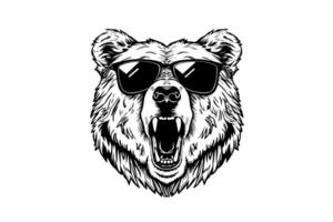 oso cabeza en lentes logotipo vector grabado estilo ilustración