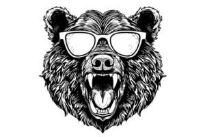 oso cabeza en lentes logotipo vector grabado estilo ilustración