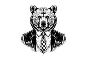 Bear in a tuxedo logotype vector engraving style illustration