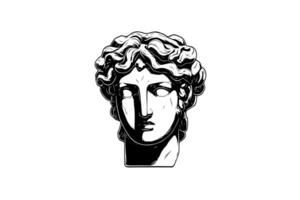 antiguo estatua cabeza de griego escultura bosquejo grabado estilo vector ilustración.