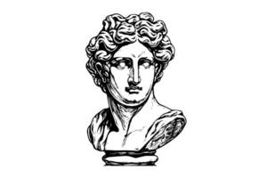 Antique statue head of greek sculpture sketch engraving style vector illustration.