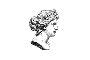 Antique statue head of greek sculpture sketch engraving style vector illustration.