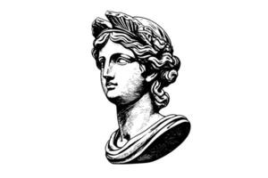 Antique statue head of greek sculpture sketch engraving style vector illustration.