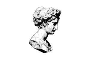 Antique statue head of greek sculpture sketch engraving style vector illustration.