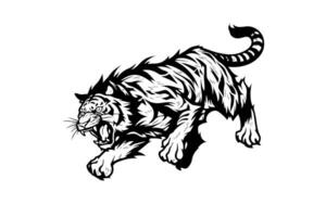 Tiger mascot sport or tattoo design. Black and white vector illustration logotype sign art.