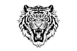 Tiger mascot sport or tattoo design. Black and white vector illustration logotype sign art.