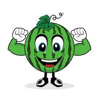 Smiling Face Watermelon Mascot with Muscle Arms vector