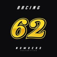 Racing Number 62 Vector Design Template