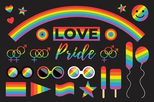 Bright Rainbow Pride Month Graphics. Festive Colorful Summer Background. Banner, Flag, Border, Decorations. vector