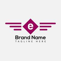 Wing Logo On Letter E Template. Wing On E Letter, Initial Wing Sign Concept Template vector