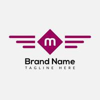 Wing Logo On Letter M Template. Wing On M Letter, Initial Wing Sign Concept Template vector