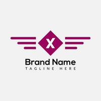 Wing Logo On Letter X Template. Wing On X Letter, Initial Wing Sign Concept Template vector